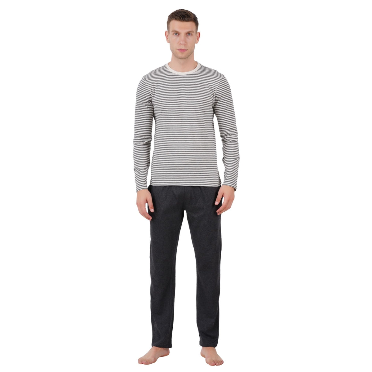 Men’s Cotton Knitted Nightwear (Striped Grey) | AR-1603