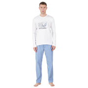Men’s Cotton Nightwear Set (White & Blue) | AR-1607