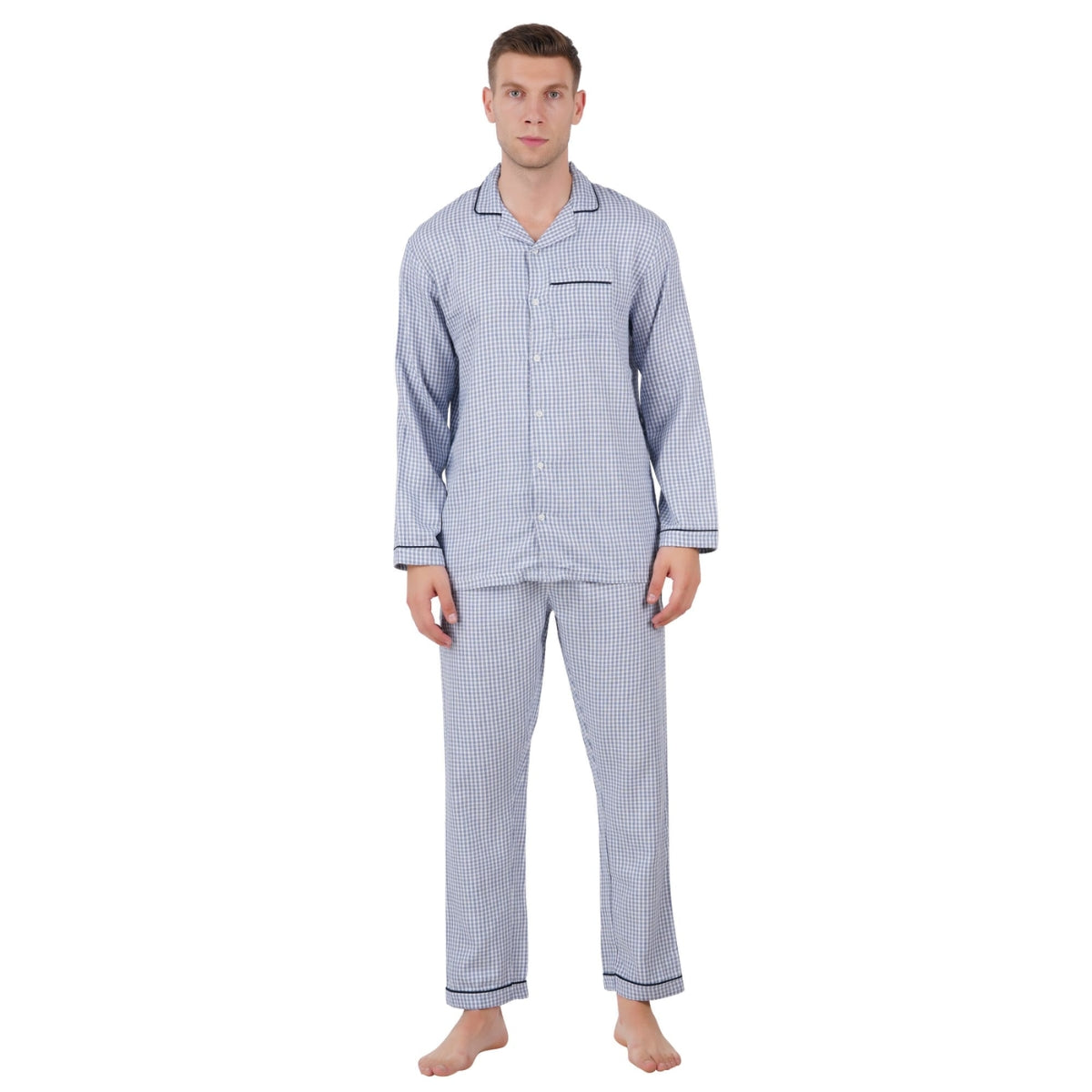 Men’s Cotton Woven Nightwear Set (Checkered Blue) | AR-1608