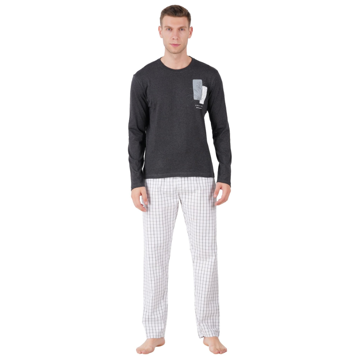Men’s Cotton Nightwear Set (Grey & White) | AR-1605