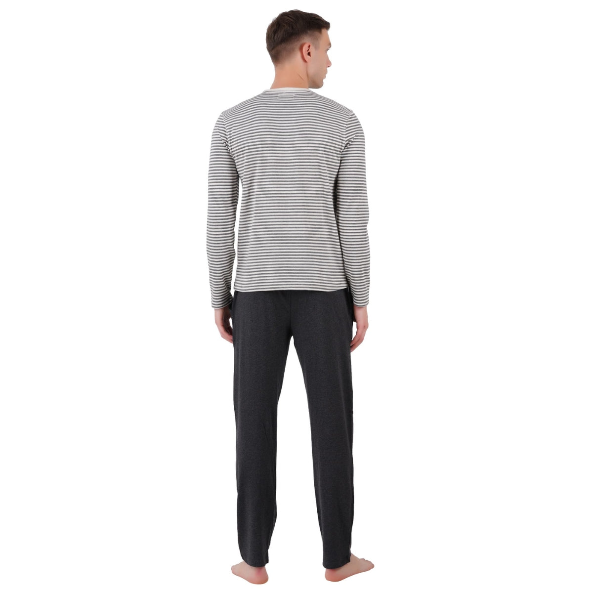 Men’s Cotton Knitted Nightwear (Striped Grey) | AR-1603