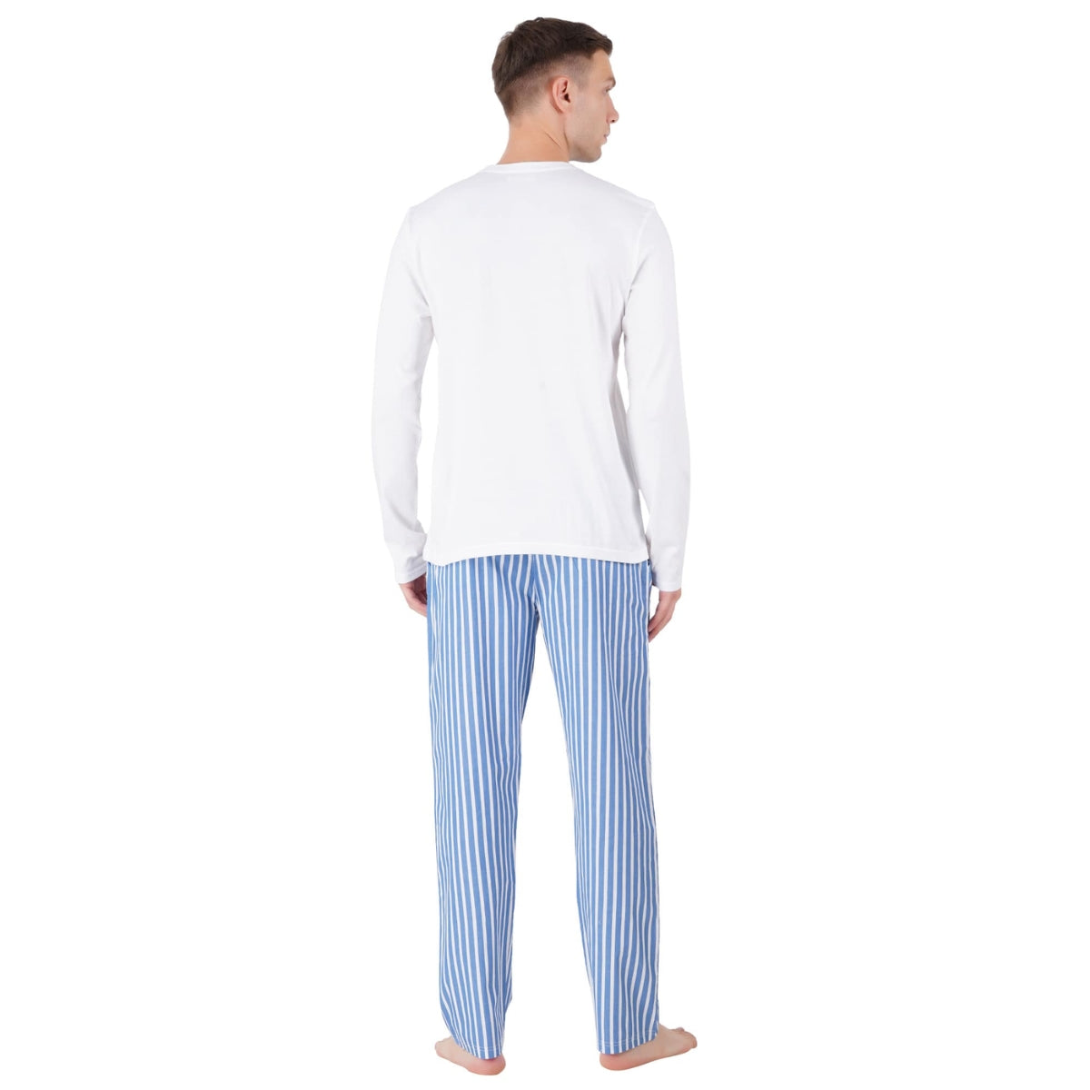 Men’s Cotton Nightwear Set (White & Blue) | AR-1607