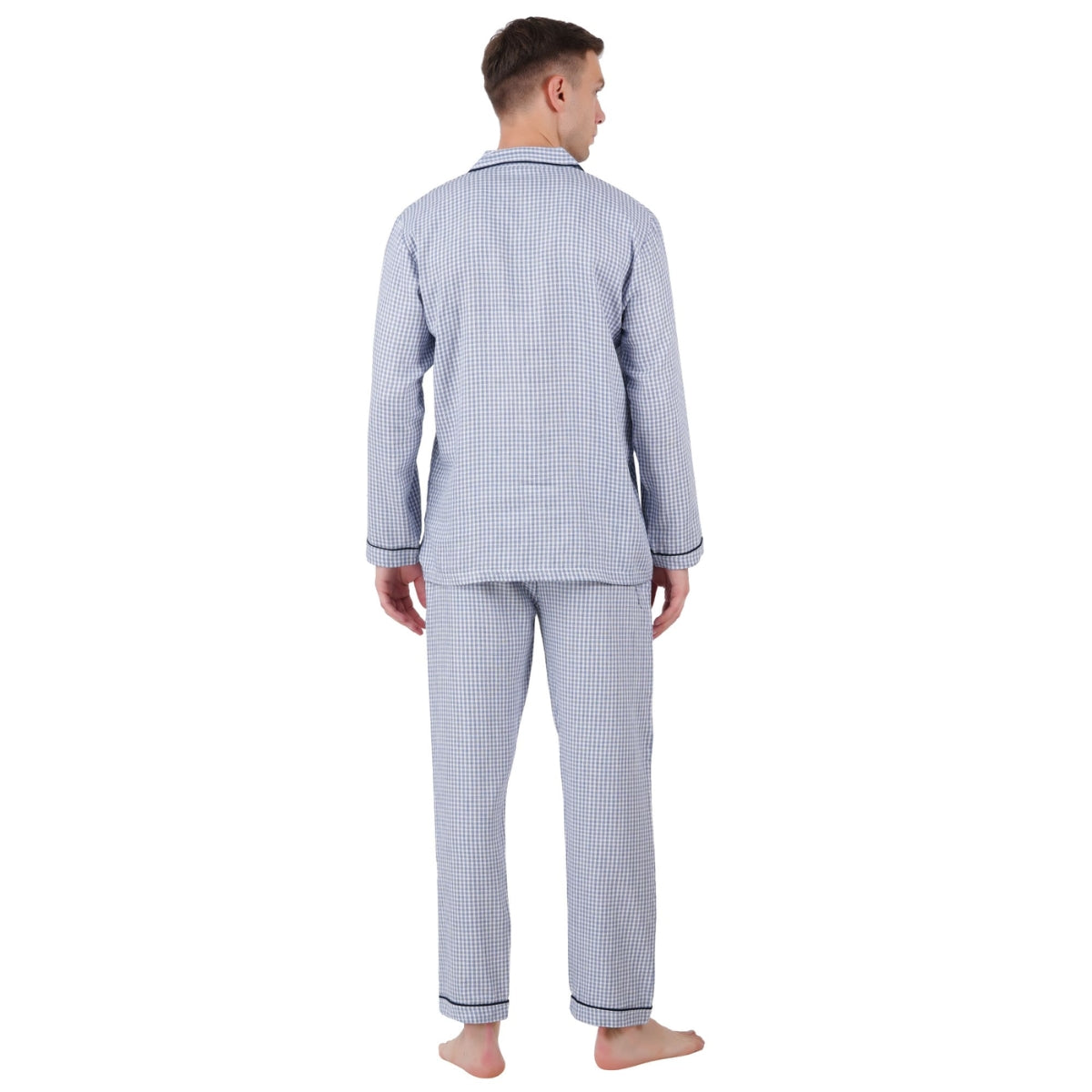 Men’s Cotton Woven Nightwear Set (Checkered Blue) | AR-1608