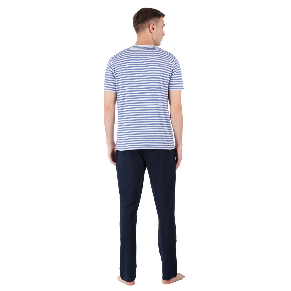 Men’s Cotton Knitted Nightwear Set (Striped Blue) | AR-1604