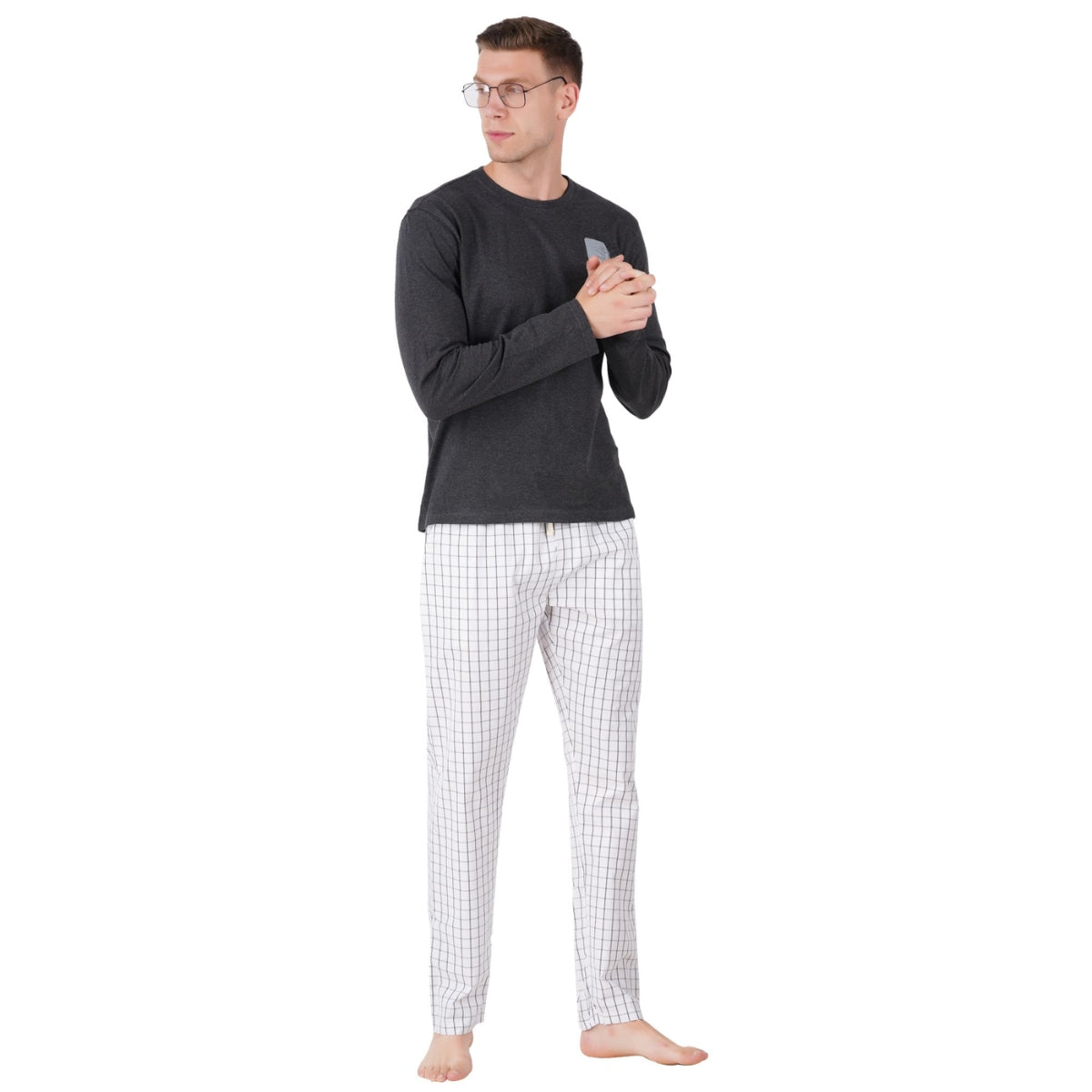 Men’s Cotton Nightwear Set (Grey & White) | AR-1605