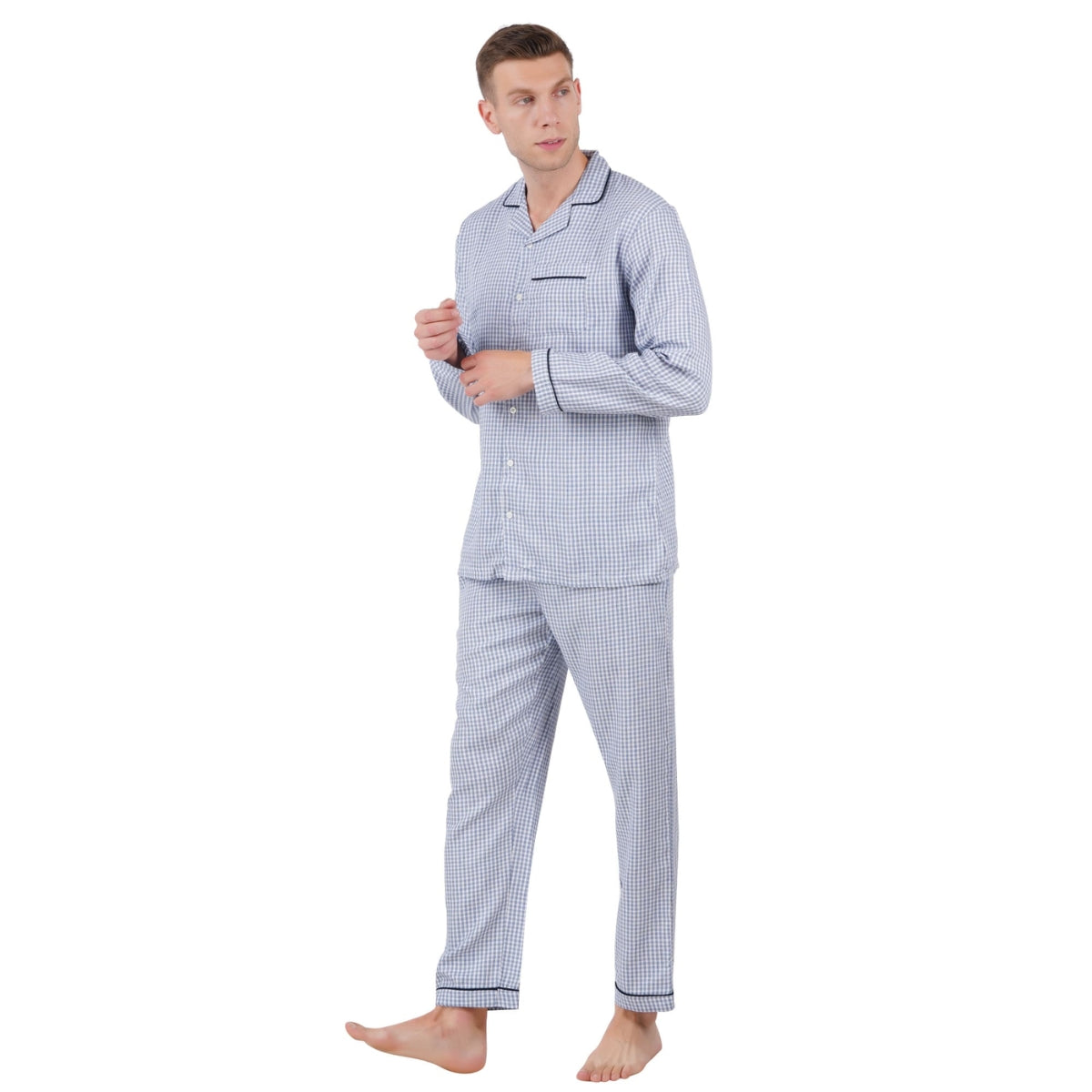 Men’s Cotton Woven Nightwear Set (Checkered Blue) | AR-1608