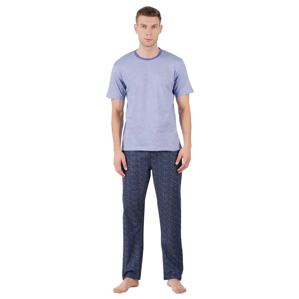 Men’s Cotton Knitted Nightwear (Printed Blue) | AR-1602