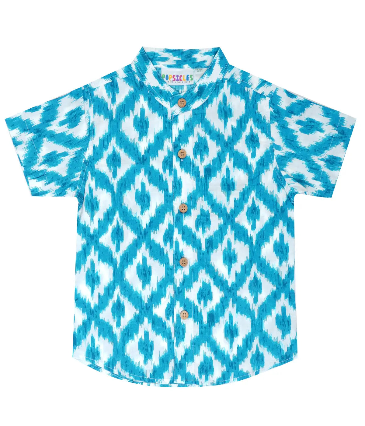 Skyblue and White Boys Printed Shirt | PS-1016