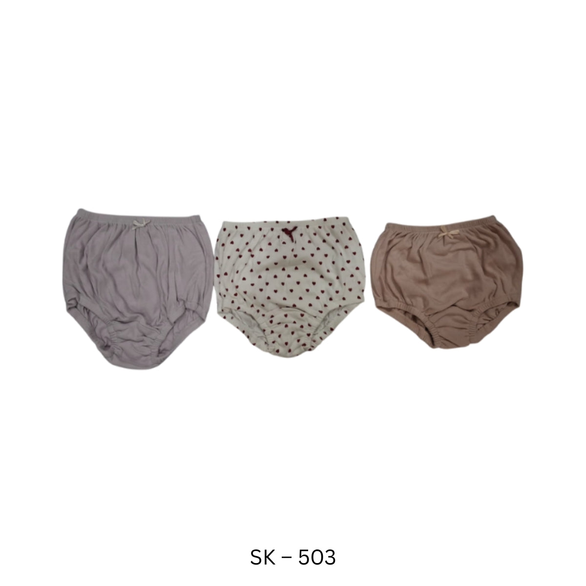 Girl's Brief | SK-501 | 100% Cotton, 1x1 RIB, 170 GSM | 3 piece pack | Purple, Orange & White with pattern