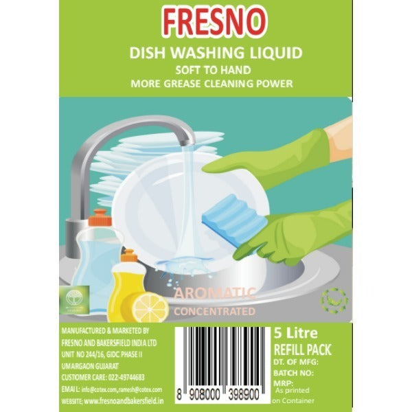 Fresno Dish Washing Liquid | Soft to Skin – Hypoallergenic - Vegetable Surfactant | 5000 ML